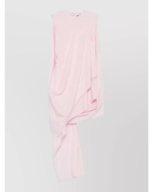 Jacquemus Pink Short Dress Asymmetric Hem Zigzag Trim