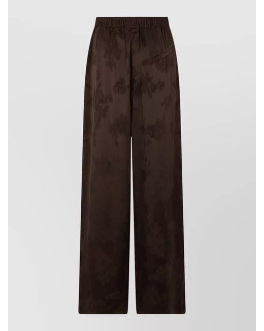 Ganni Brown Satin Jacquard Straight Leg Trousers Elastic Waistband