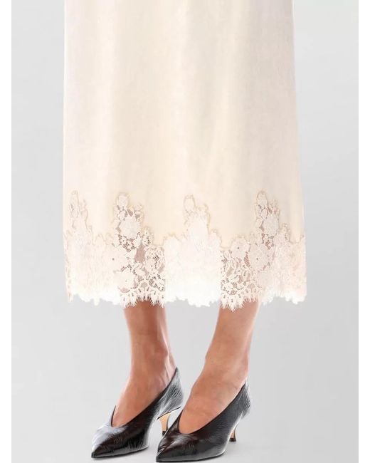 Alberta Ferretti Natural Stretch Velvet Skirt Lace Trim Detail