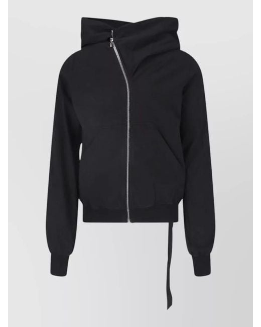Rick Owens Blue Cropped Hooded Jacket Drawstring Hem Pockets for men