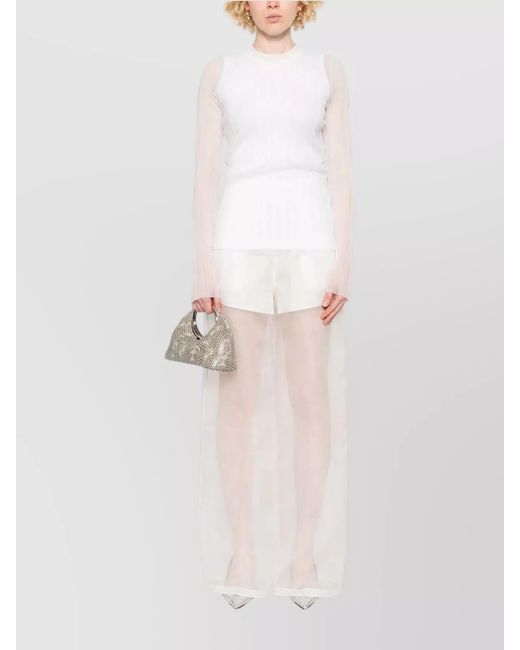 Sportmax White Sheer Organza Crewneck Blouse