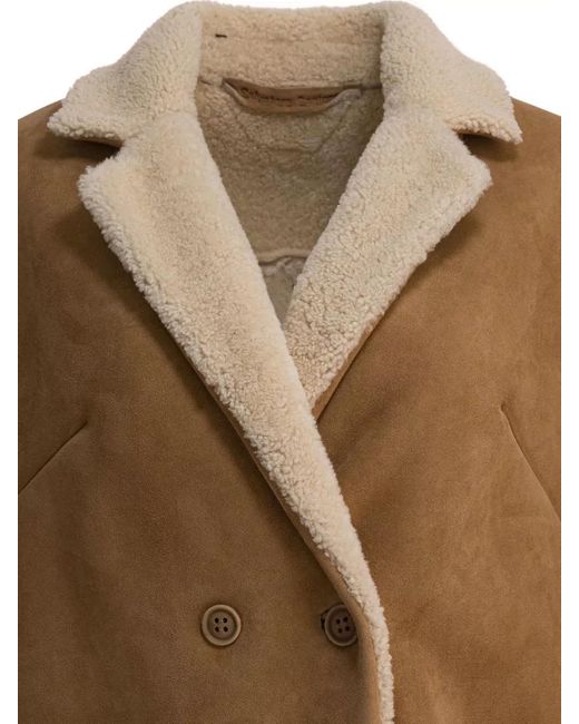 Salvatore Santoro Brown Shearling Collar Suede Leather Double Breasted Jacket