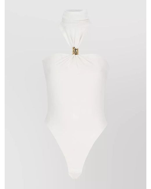 Elisabetta Franchi White Round Neck Sleeveless Body Ruched Detailing