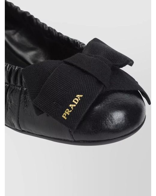 Prada Black Calf Leather Gathered Ballerina Shoes