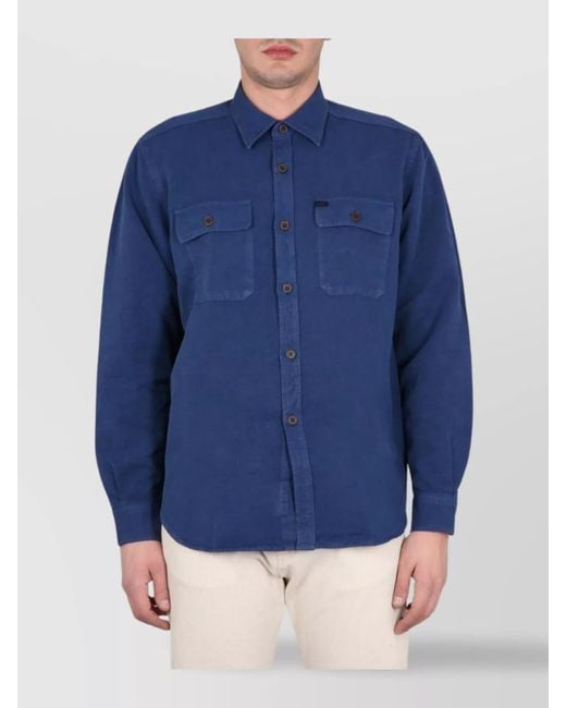 Fay Blue Shirt With Button-Down Collar And Chest Pockets for men