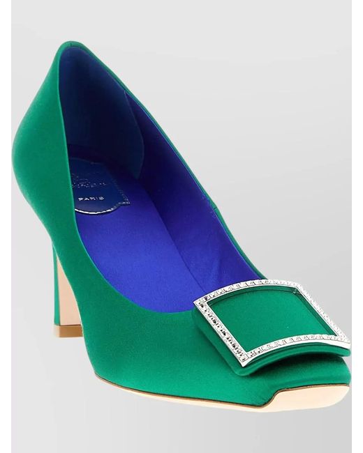 Roger Vivier Green Silk Trompette Pumps
