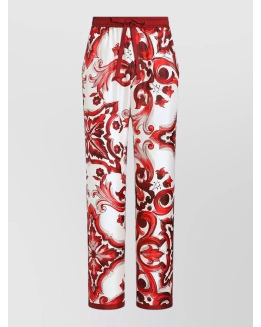 Dolce & Gabbana Red Majolica Print Twill Trousers Unique Design for men