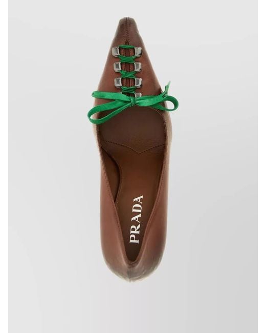 Prada Green Leather Lace-Up Pumps