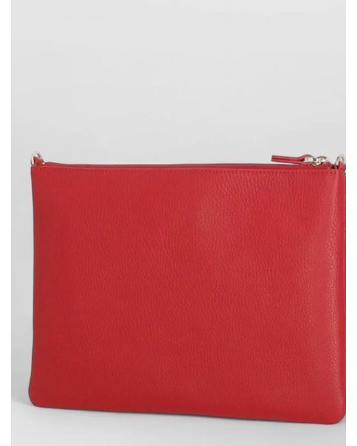 Coccinelle Red Pebbled Leather Pochette Removable Shoulder Strap
