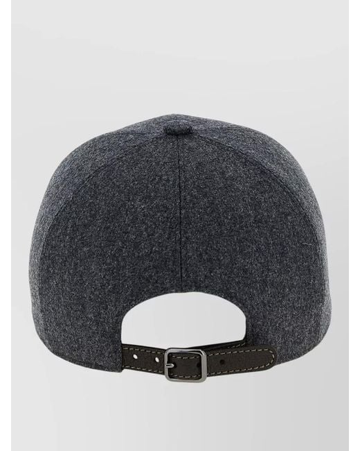 Brunello Cucinelli Gray Wool Flannel Baseball Cap Leather Visor