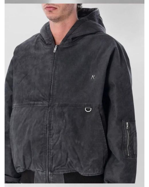 Represent Black Hooded Bomber Jacket Metal Ring Detail for men