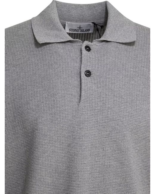 Stone Island Gray Cotton Long-Sleeve Polo Shirt for men
