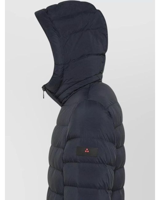 Peuterey Blue Hooded Quilted Jacket Long Sleeves Pockets for men