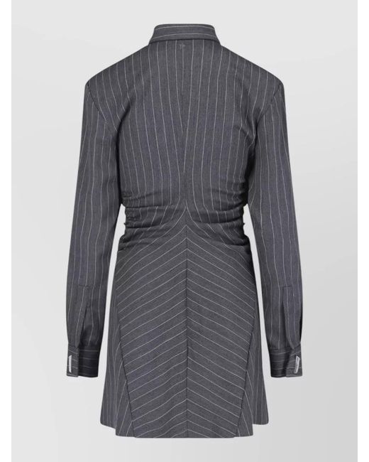 Dondup Blue Pinstripe Ruched Tailored Knee Length Jacket