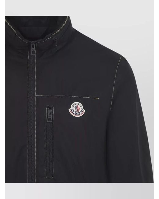 Moncler Blue Stand Collar Single Breasted Coat for men