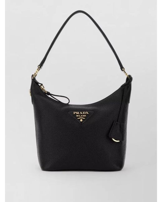 Prada Black Leather Shoulder Bag Tone Hardware