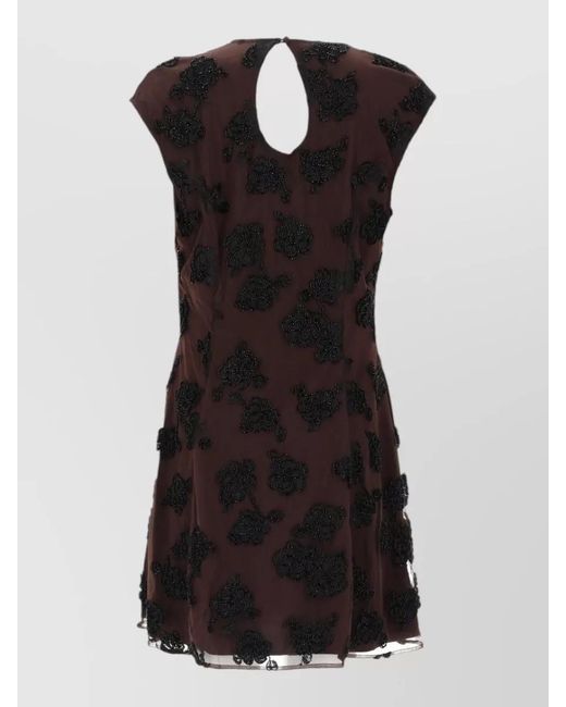 ROTATE BIRGER CHRISTENSEN Black Mini Dress Floral Detail Cap Sleeves