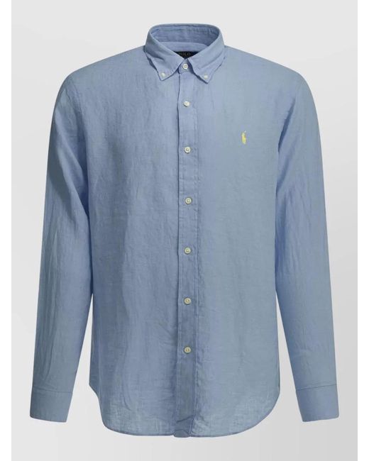 Polo Ralph Lauren Blue Logo Shirt Long Sleeves Button Collar for men
