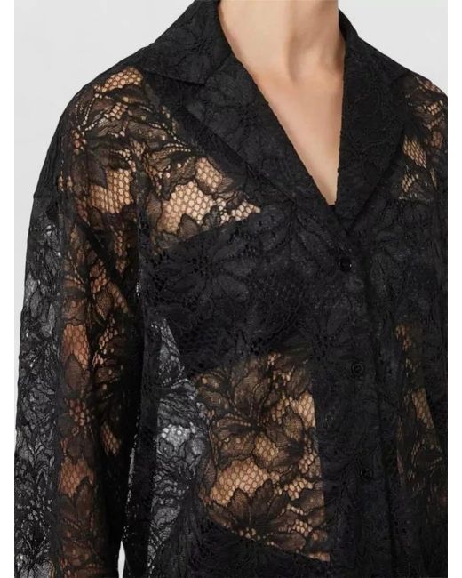 Sportmax Black Floral Lace Long-Sleeve Pyjama Top