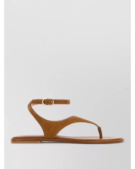 Stuart Weitzman Brown Marley Suede Thong Sandals Ankle Strap