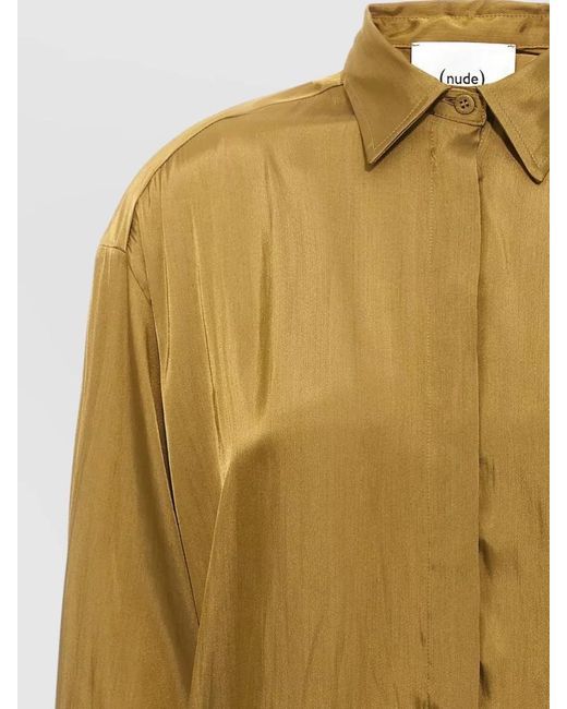 Nude Multicolor Satin Shirt Collared Neck Long Sleeves