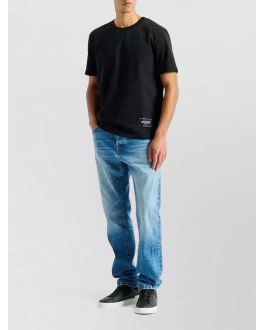 Balmain Black Crew Neck Nylon Silk Blend Top for men