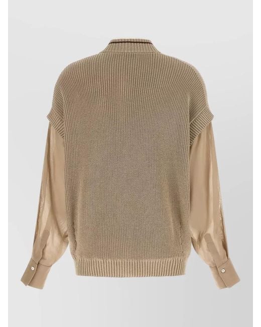 Brunello Cucinelli Natural Organza Sleeve Knit Bomber Cardigan