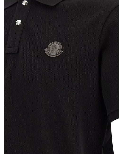 Moncler Black Leather Polo Shirt for men