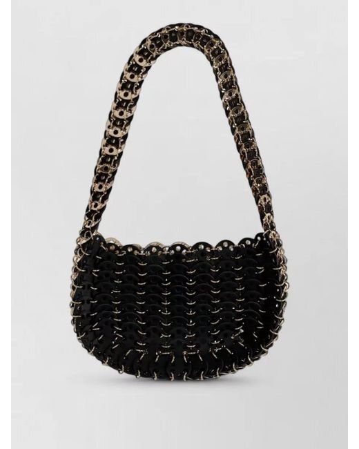 Rabanne Black Shoulder Bag Woven Design Scalloped Edge Chain