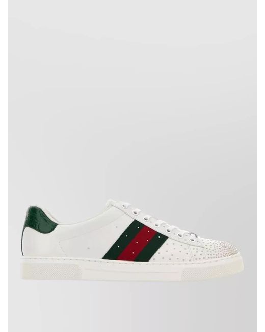 Gucci White Ace Studded Trainers With Web for men