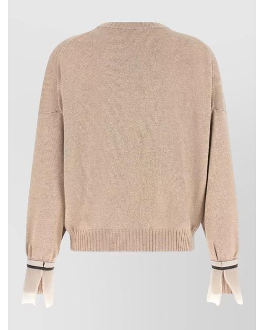 Brunello Cucinelli Natural Cashmere Sweater Removable Monile Silk Cuffs
