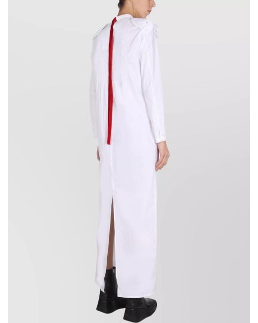Raf Simons White Cotton Padded Shoulder Maxi Shirt Dress