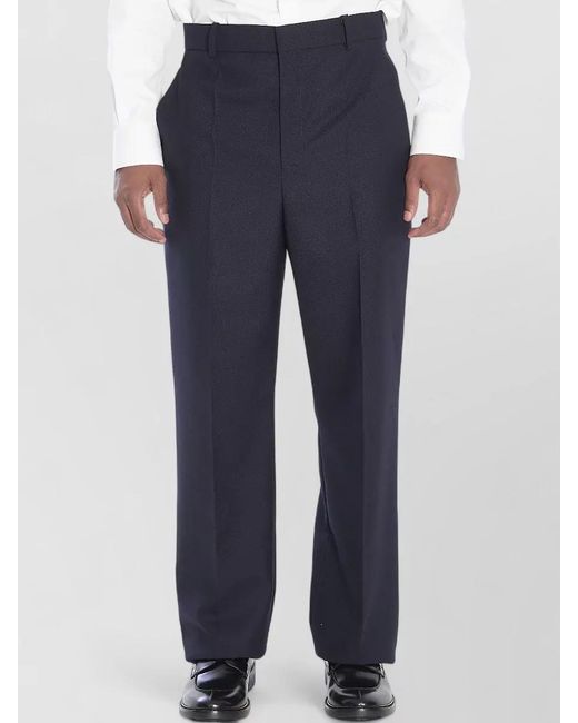 Saint Laurent Blue Wool Low-Rise Pleated Wide-Leg Tailored Trousers for men