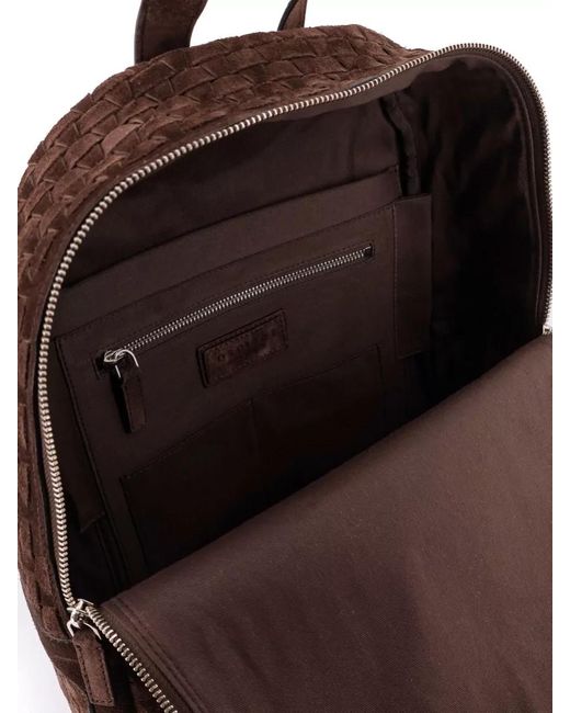 Orciani Brown Suede Backpack Featuring Woven Texture Design for men
