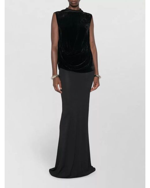 Rick Owens Black Velvet Long Dress High Neck Draped
