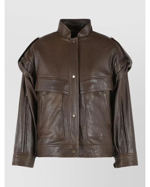 Salvatore Santoro Brown Leather Single-Breasted Coat