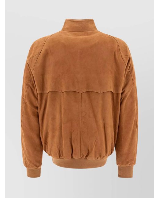 Baracuta Brown Leather Ribbed Bomber Jacket for men