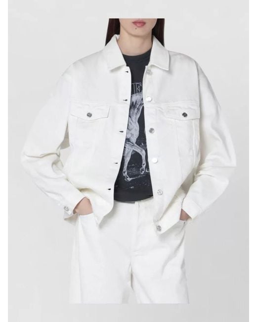 Anine Bing White Collared Jacket Chest Pockets Long Sleeves
