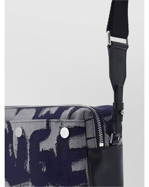 McQueen Blue Denim Graffiti Print Crossbody Bag for men