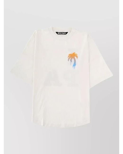 Palm Angels White Crew Neck Graphic Short Sleeve Shirt for men