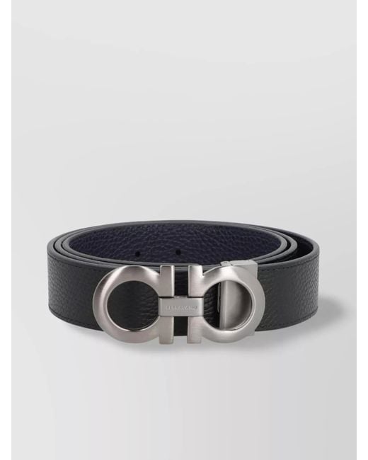 Ferragamo Black Calf Leather Reversible Belt for men