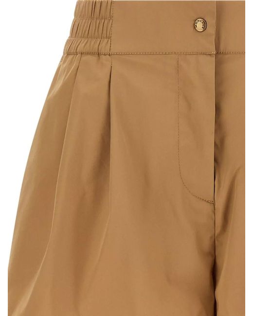 Moncler Natural High-Rise Pleated Flared Cotton-Blend Tailored Shorts