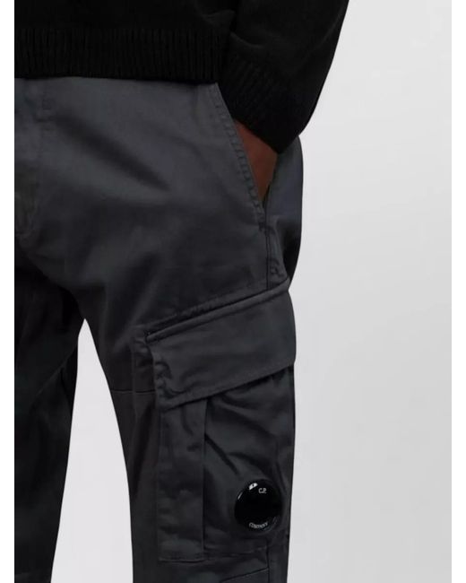 C P Company Black Stretch Sateen Cargo Trousers for men