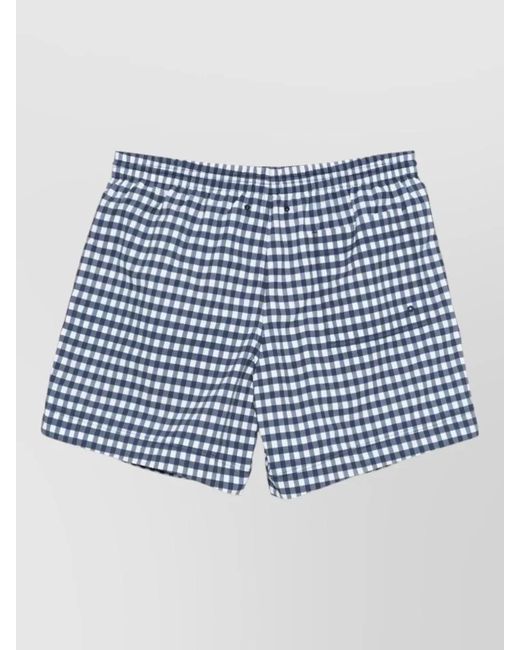 Woolrich Blue Checkered Swim Shorts Elastic Waistband Pockets for men