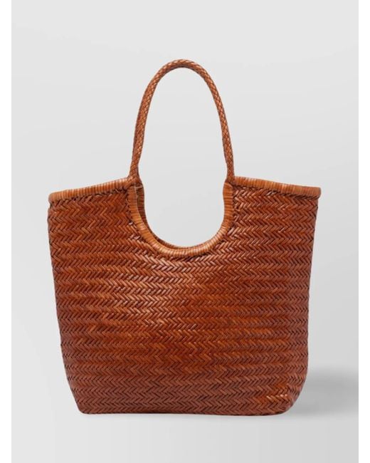 Dragon Diffusion Brown Leather Woven Texture Shoulder Bag