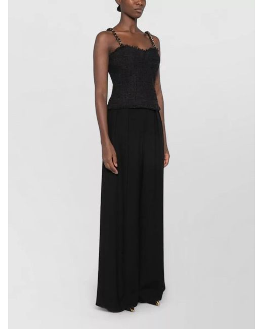 Balmain Black Chain Strap Sleeveless Top Sweetheart Neckline