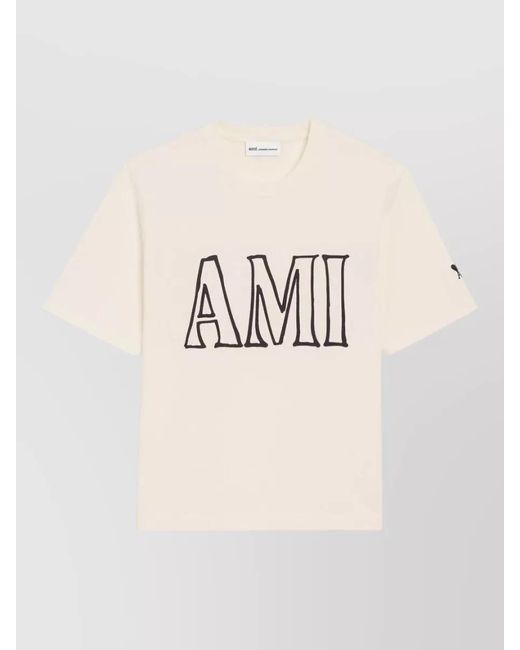 AMI Natural Relaxed Fit Cream Graphic T-Shirt With Bold Text for men