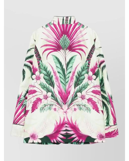 F.R.S For Restless Sleepers Green Silk Jacket Floral Print Collar Detail