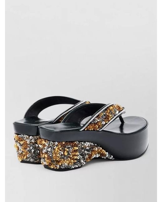Dries Van Noten Multicolor Sequined Wedge Platform Sandals Open Toe