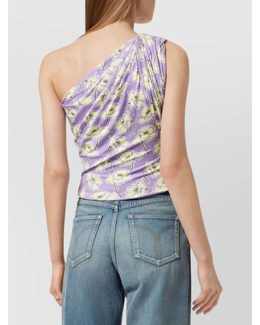 Versace Purple Floral-Print Asymmetric One-Shoulder Blouse